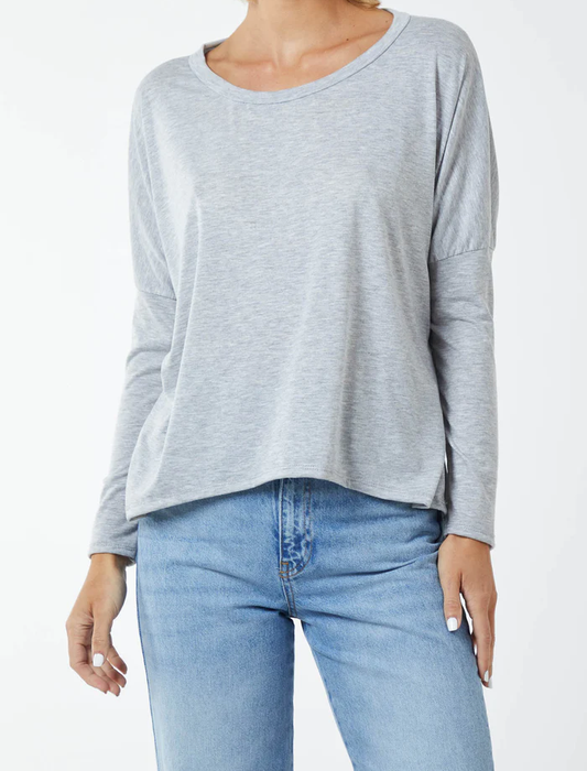 Long Sleeve High Low Top in Grey Made in Italy