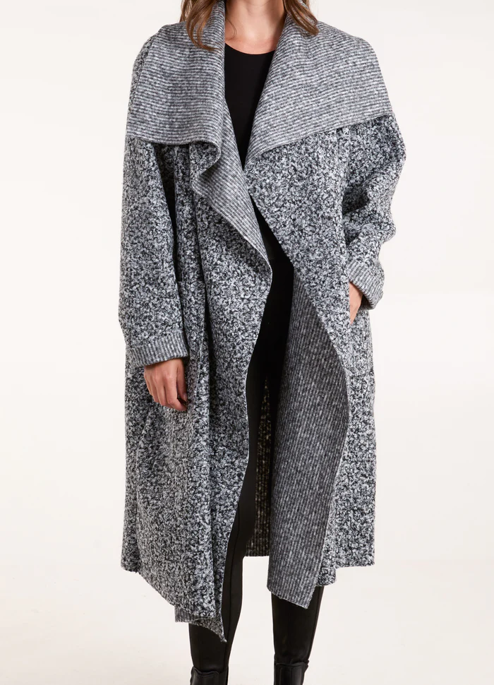 Longline Waterfall Pocket Coat in Grey