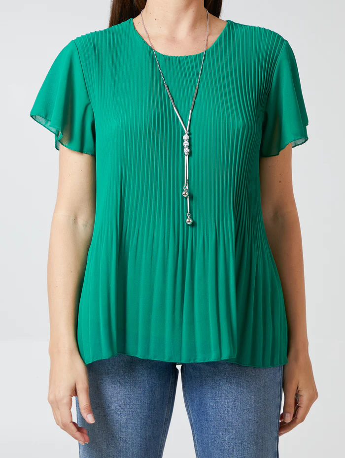 Jade Pleated Top with Necklace