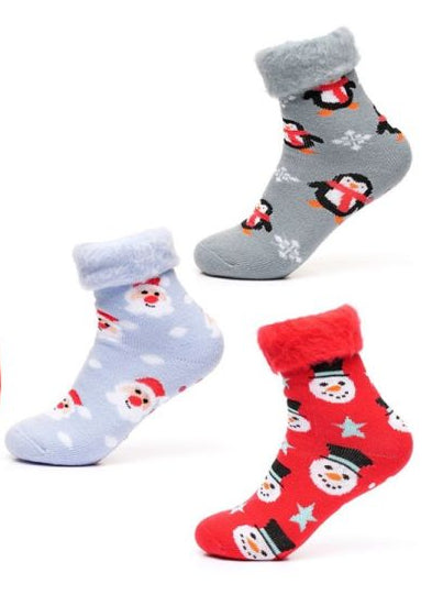 Ladies Christmas Design Bed Socks with Gripper