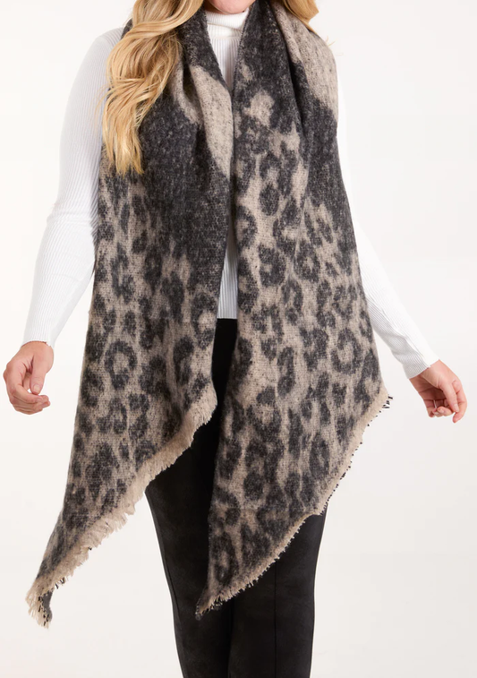 Black Large Leopard Print Scarf