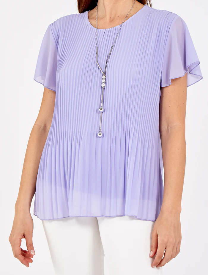 Lilac Pleated Top with Necklace