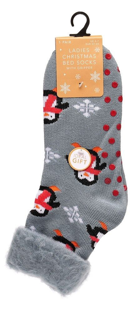 Ladies Christmas Design Bed Socks with Gripper