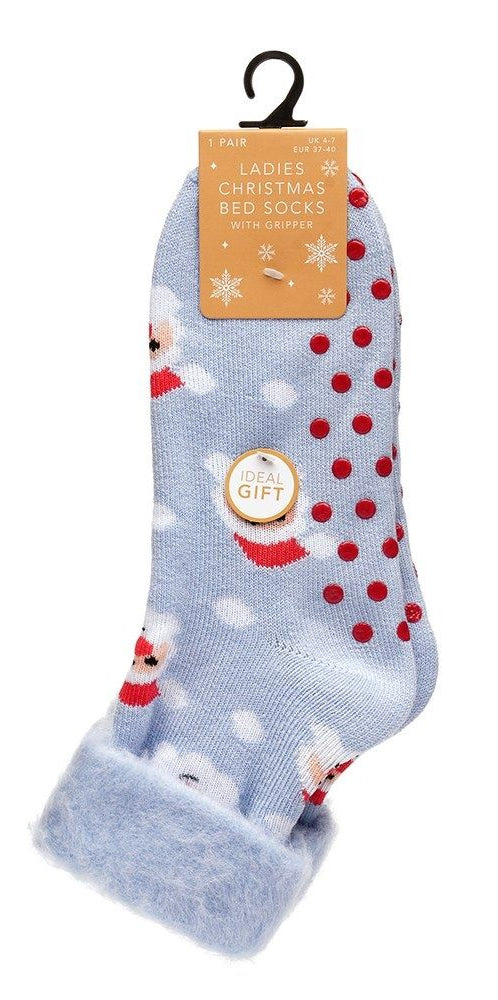 Ladies Christmas Design Bed Socks with Gripper