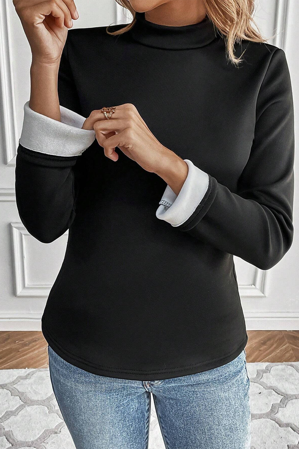 Black Thermal Lined Long Sleeve Top