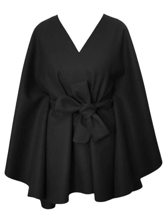 Cape with tie waist bow detail in Black