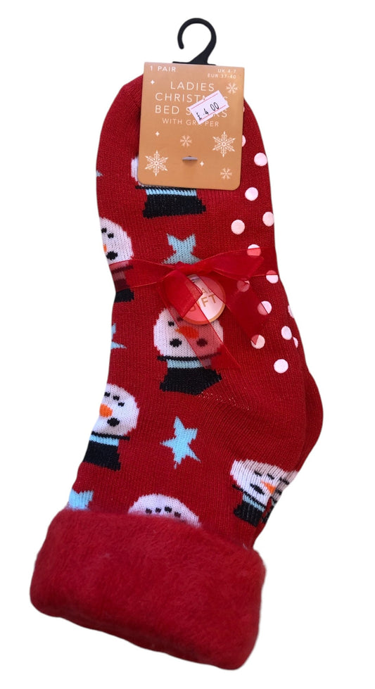 Ladies Christmas Design Bed Socks with Gripper