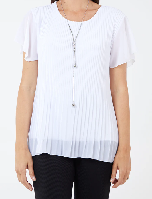 White Pleated Top with Necklace
