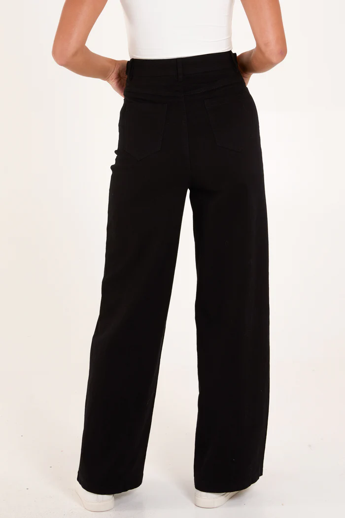 Gold Button Wide Leg Black Jeans